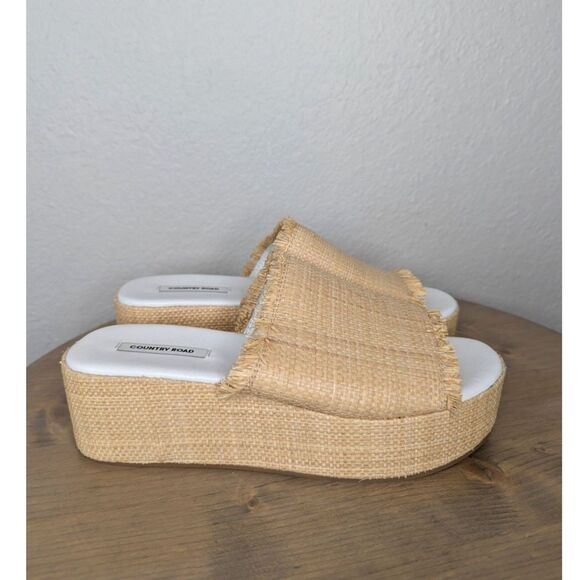 Country Road Fiona Flatform Rafia Platform Sandals Sz EU 38 Brown Beachy Resort - Picture 3 of 8